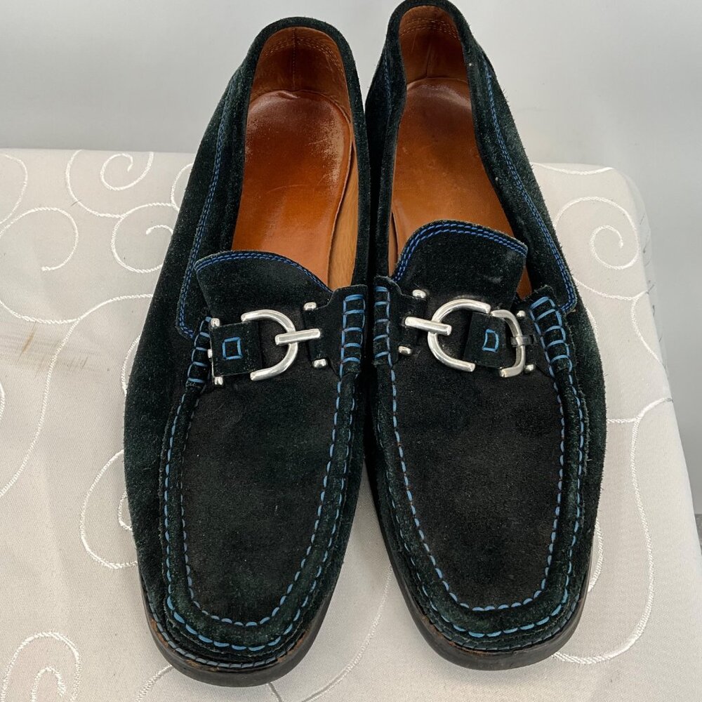 Donald‎ J Pliner Men's 11M Navy Suede Loafers W/ Blue Stitching
